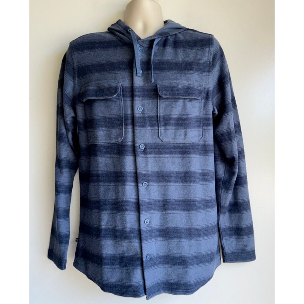 TRAVIS MATHEW Vintage Blue Indigo Button Front Hooded Shirt Jacket Men's Medium